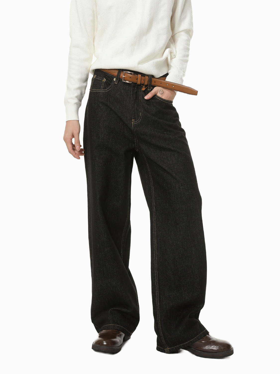 MTLCLOTHES Hombres| Retro americano hombre original vaca negro clásico versátil viaje vaqueros sueltos moda