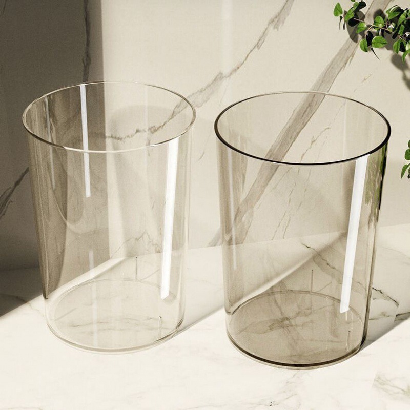 Trendy Household Trash Can, Light Luxury Transparent Bedroom Bathroom Simple Office Living Room Large Capacity Wastebasket Large Size
