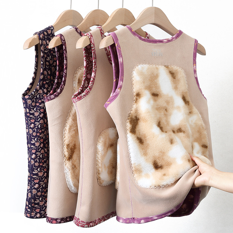 Middle-Aged and Elderly Women's Velvet Patch Thermal Vest, Mother's Winter Clothing, Waistcoat, Grandma's Belly and Back Protection Pony Clip