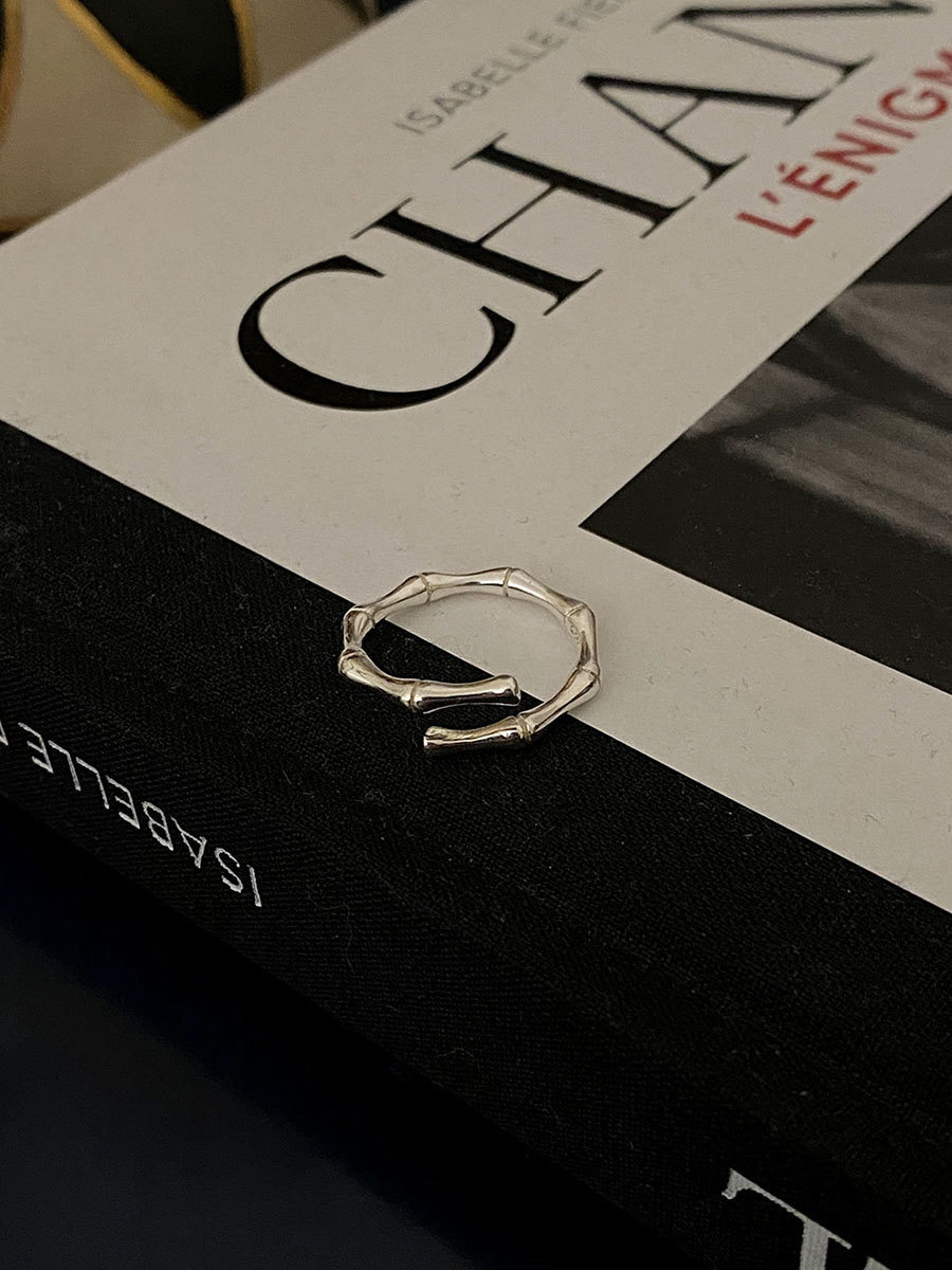 按周末純銀竹節戒指女款小眾設計高級感尾戒食指素圈銀飾男指環