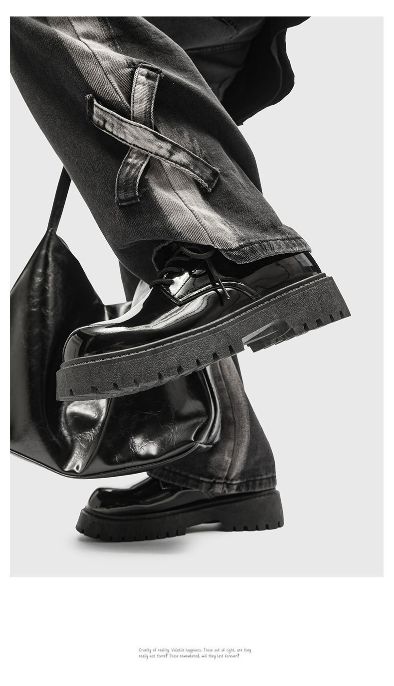 ShoeVault Casual Pelle Autunno Inverno Nuovo Nero Lucido Business Alluce Derby Niche Basso Suola Spessa Altezza Aumentante Uomo_voghion.com