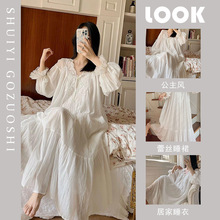 宫廷风甜美公主风睡裙女长袖春秋季新款2025高级感蕾丝睡衣连衣裙