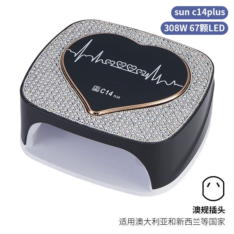 Lámpara de manicura inteligente de alta gama de luz de terapia de diamante 256W de alta potencia de pegamento de vinilo lámpara de horneado de dos manos secador de uñas transfronterizas