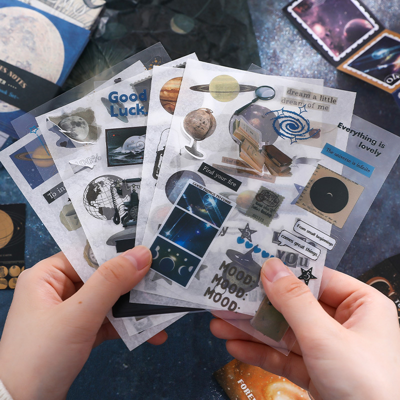 Serie de cosmos XinMou cálida nicho ciencia ficción estrella literatura y arte Inglés material collage pegatinas de cuentas de mano conjunto caja de regalo image 5