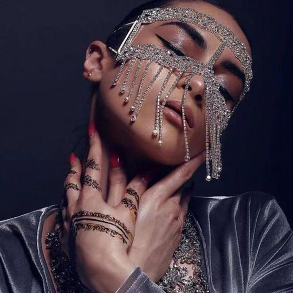 Europa y América transfronteriza garra cadena rhinestone máscara personalizada mascarada máscara de la borla de Halloween facial máscara de la joyería