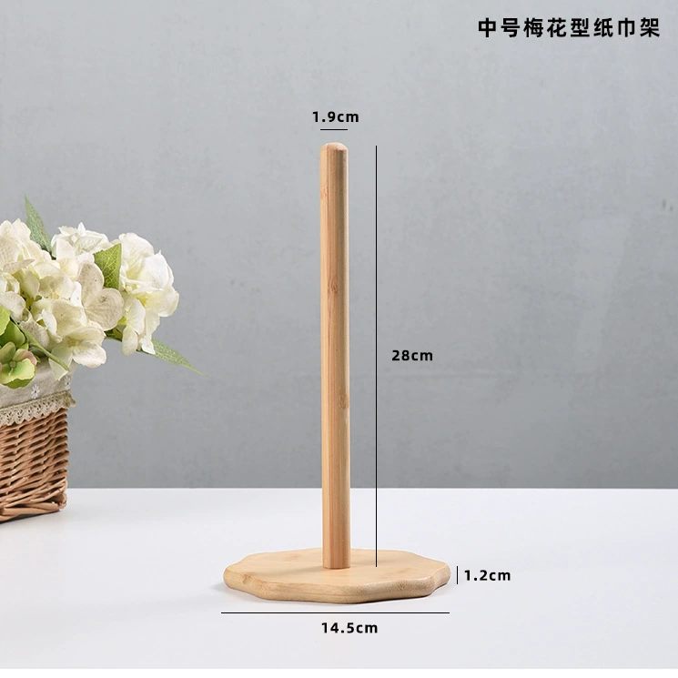 Creative Bamboo Paper Towel Rack for Kitchen with Wooden Base, Vertical Storage Shelf, Multiple Size Options