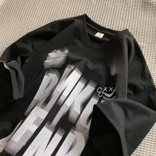 American heavy weight lettered short sleeve t-shirt for men, INS trendy brand, versatile, summer loose retro vintage half sleeve