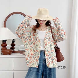 2025年秋季新款个性印花水貂绒针织上衣宽松休闲百搭大码毛衣外套