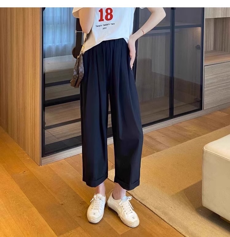 Quần dài ống đứng nữ vải lụa băng mỏng mùa hè, dáng suông thoáng khí, cỡ lớn cho người mập — 9 phân mẫu mỏng màu đen chi tiết 16