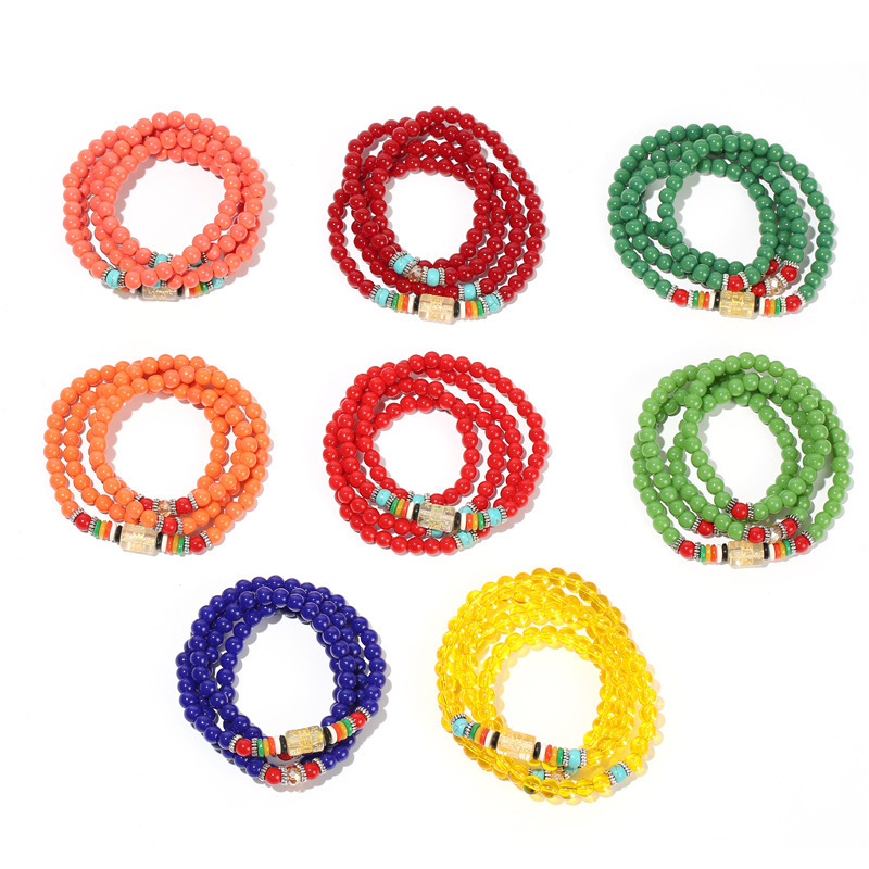 108 beads bracelet three circles six words mantra multi Circle Bracelet women's Crystal five elements transfer beads hand jewelry gift