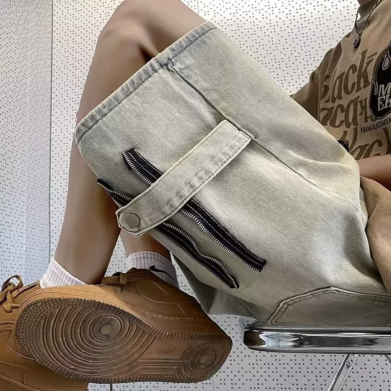 Denim skirt, summer shorts, thin trousers, American style, loose straight fit, oversize
