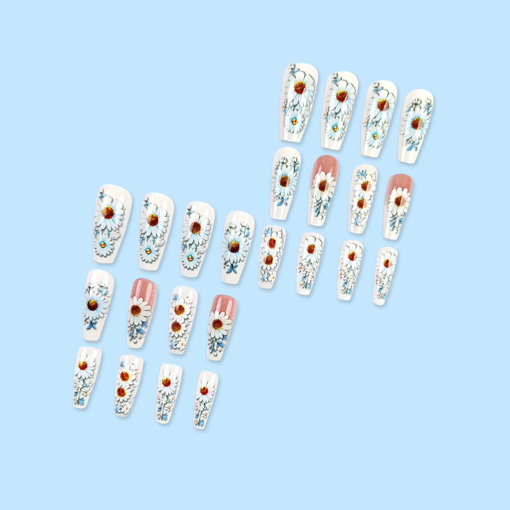 Primavera margarita blanca estilo de ballet manicure largo parche de uñas falsas al por mayor Europa y los Estados Unidos ventas calientes para usar parches de uñas image 5
