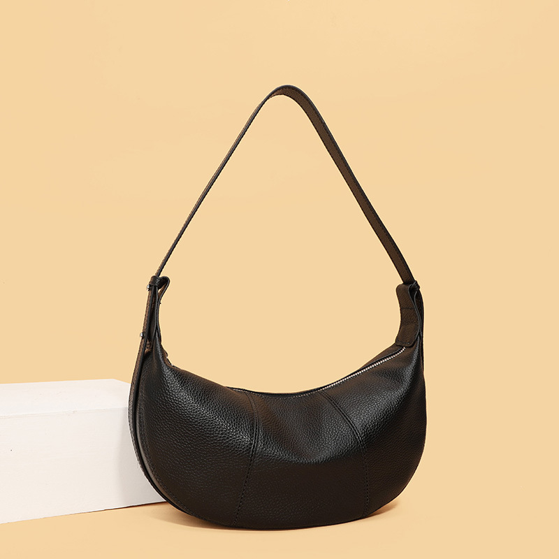 Cross-border top-layer cowhide half-moon bag, genuine leather underarm bag for women, vintage commuter fashion crossbody bag, solid color soft leather bag for women Cross-border top-layer cowhide half-moon bag, genuine leather underarm bag for women, vintage commuter fashion crossbody bag, solid color soft leather bag for women