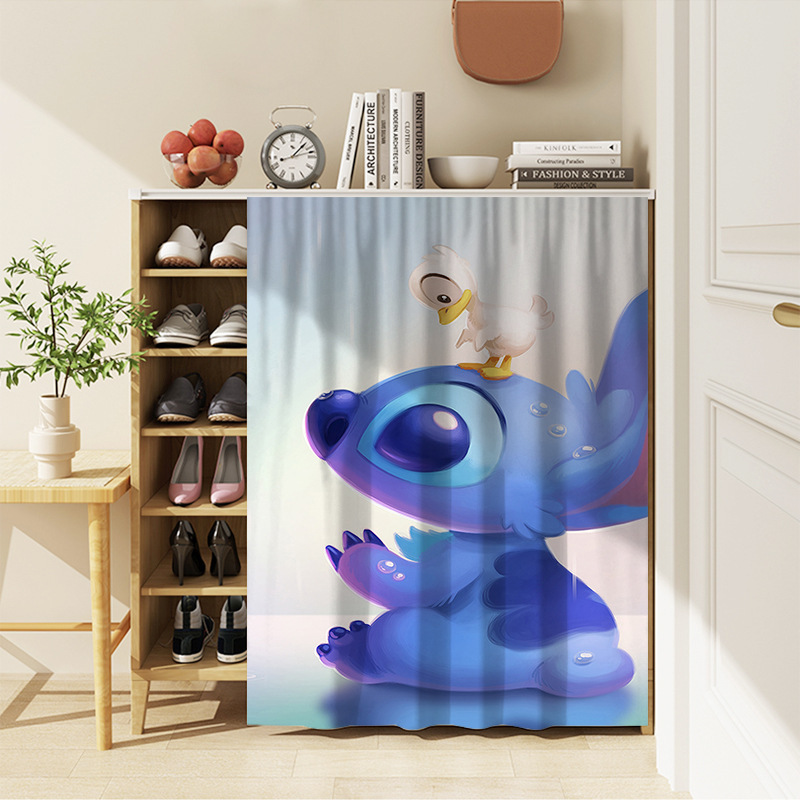Custom Blue Cartoon Stitch Dust-Proof Shoe Cabinet Partition Curtain Digital Print Door Curtain Cross-Border Dropshipping from Pictures