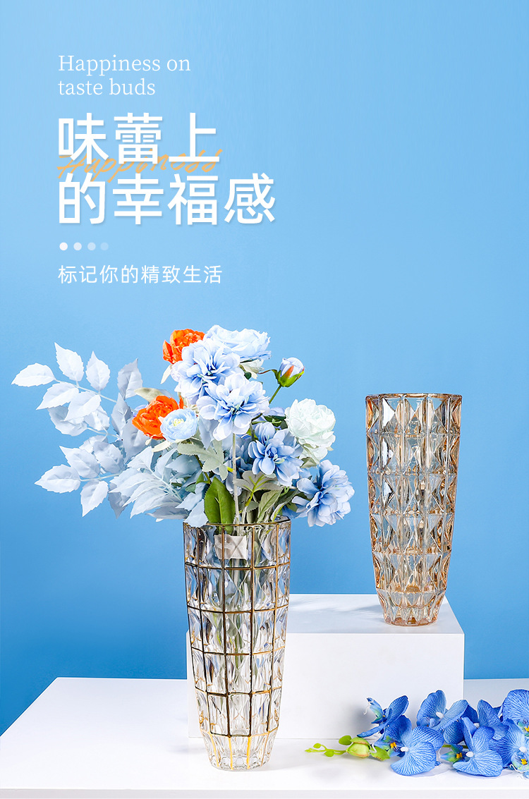 欧式简约花瓶创意玻璃花器客厅餐桌家居鲜花插花瓶工艺品钻石花瓶详情1