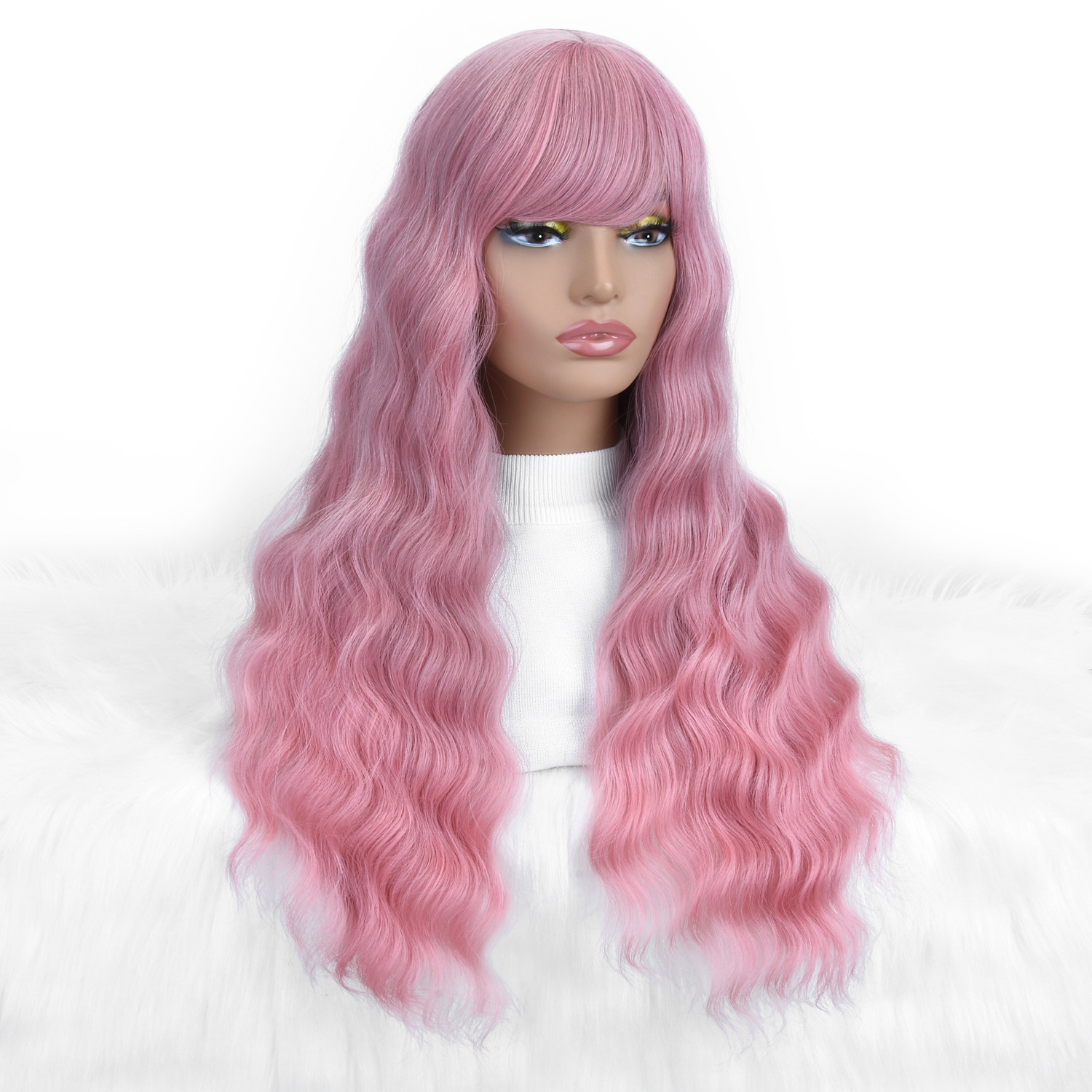 Szintetikus Női Kémiai Szálból Készült Hosszú Stílusú Göndör Haj Paróka Frufruval, Teljes Fejpántos, Több Színben Elérhető_voghion.com