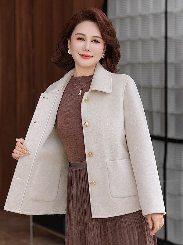 妈妈秋装外套2025新款中老年女春秋双面呢上衣服女士短款毛呢大衣|undefined