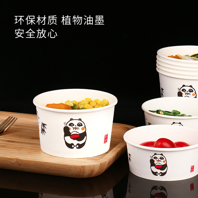 Tazón desechable de papel, tazón engrosado, caja de comidas empaquetada, tazón de fideos de infusión doméstico, tazón comercial, conjunto de palillos, caja de comidas de 100 Hanhe