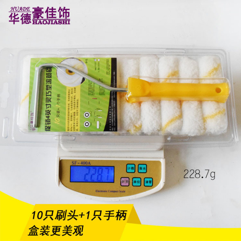 Cepillo de rodillo pequeño de pintura de 4 pulgadas 10 juegos de reparación de rayas de lana media diestra en caja