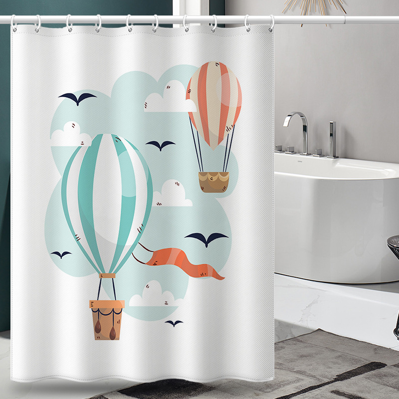 Grenzüberschreitendes Cartoon-Ballon-Set, digital bedruckter Badezimmervorhang aus Polyester, Duschvorhang ohne Bohren_voghion.com