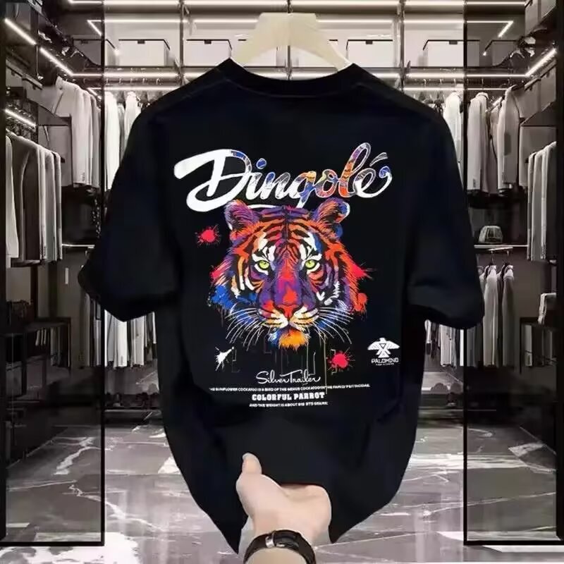 Chinese Style Tiger Head Pattern Short-Sleeve T-Shirt for Men 2025 New Summer Trendy Versatile Pure Cotton Half-Sleeve T-Shirt