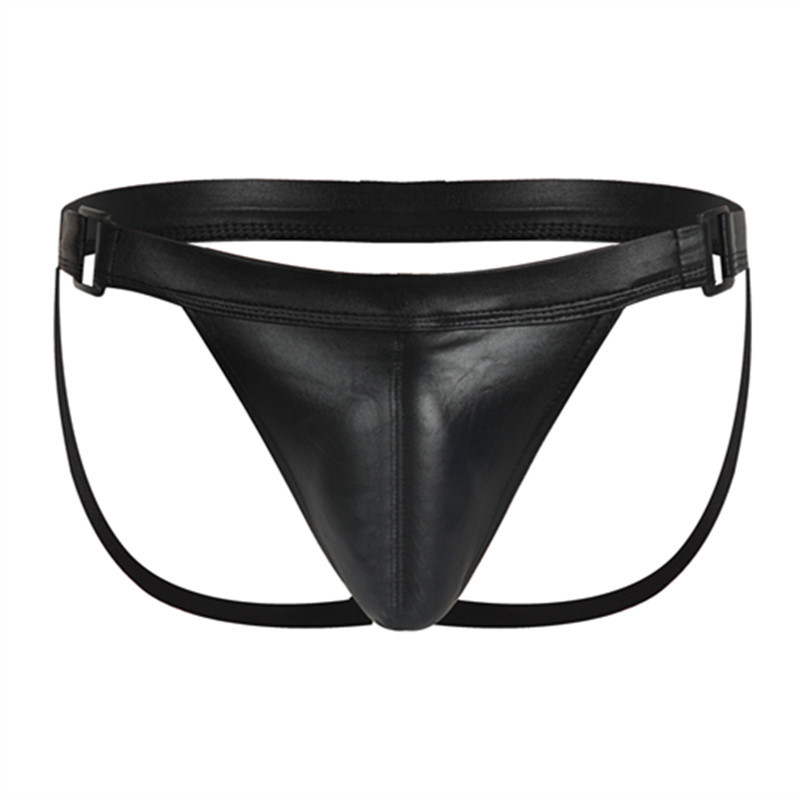 Sexy Men's Double Ding Underwear Hollow U-Buckle Bag Imitation Leather Patent Leather Hip Double G-string Low Waist Bilateral Buckle