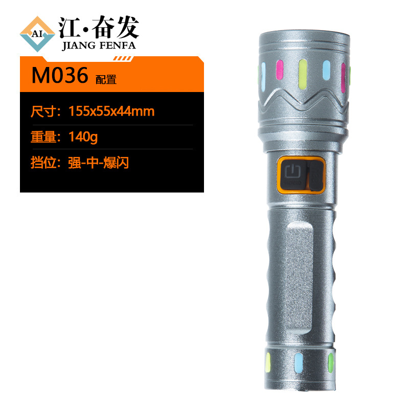 Linterna de luz fuerte con zoom telescópico multifuncional, linterna láser de mano recargable portátil de emergencia para el hogar al aire libre