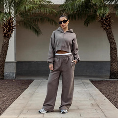 欧美风女装新款休闲拉链卫衣长裤两件套 Zip Top and Pants Set
