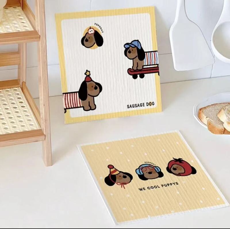 German wood pulp cotton dishcloth kitchen dishwashing cotton lazy dishcloth printed dishcloth kitchen supplies cleaning sponge wipe