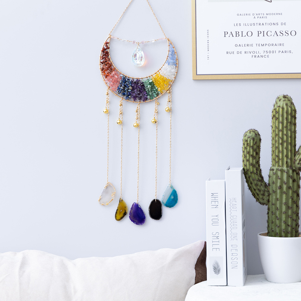 七彩石紫水晶粉晶 原礦銅絲七彩水晶碎石生命樹 手工工藝品掛件