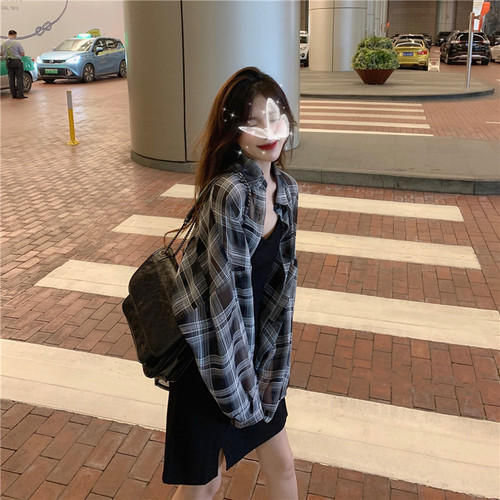 Women's Loose Striped Long-Sleeved Shirt Outerwear with a Slouchy Summer Vibe - New 2025 Korean Style Mid-Long Length