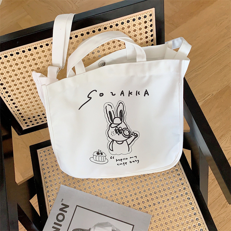 37271 Japanese cartoon canvas bag, women's printed crossbody bag, tote bag, large-capacity student class bag, handbag undefined