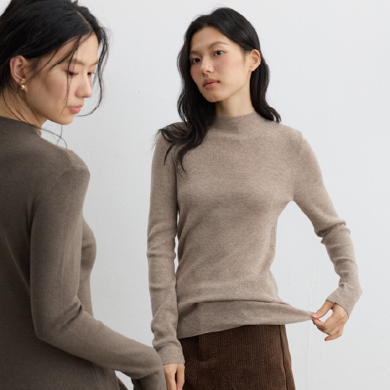 Silk Wool Half-Turtleneck Base Shirt for Women, 2026 Autumn/Winter New Solid Color Sweater, Slim Fit, Skin-Friendly Knit Top