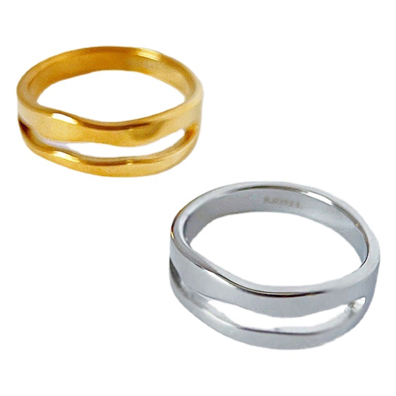 Cross-border European and American ins Niche Design Gold Ring Women's Simple Cold Style Titanium Steel Irregular Double-layer Trendy Ring