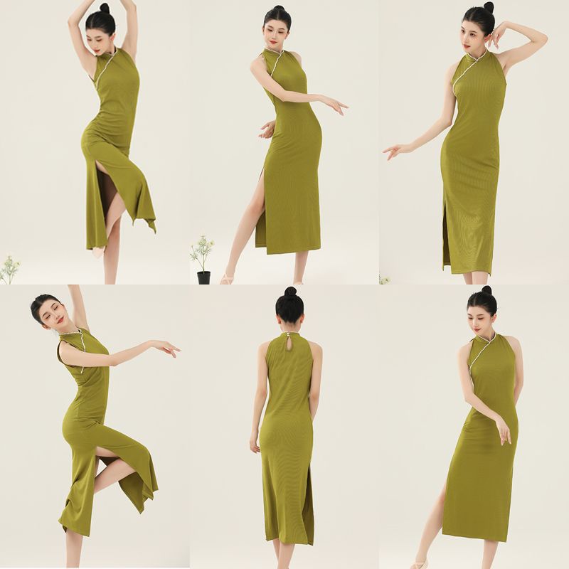 Modern Dance Cheongsam Classical Dance Three Bows to the World Cool Dance Slim Slit Elastic Practice Outfit Young Dress