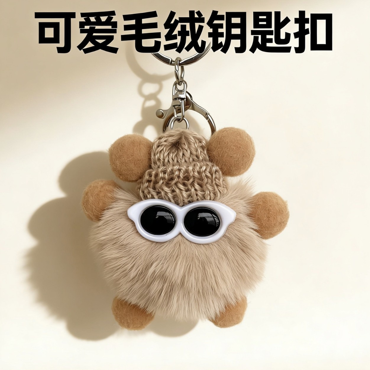 仿獭兔毛小煤球精灵汽车钥匙扣挂件ins毛绒公仔包包挂饰手机链批