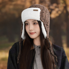 秋冬季帽子女款百搭针织保暖帽加绒加厚防寒雷锋帽系带户外防风帽