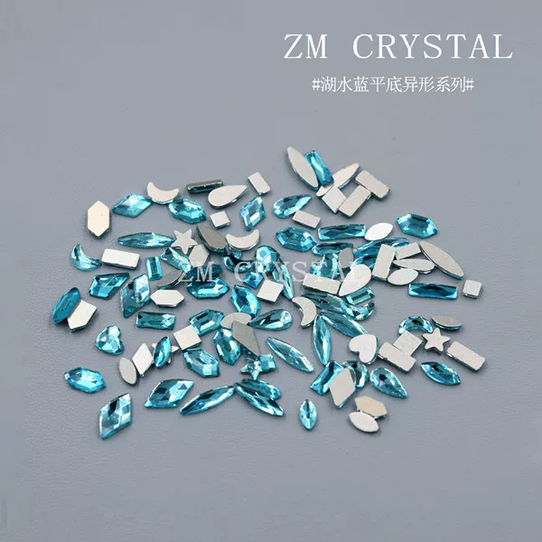Lake Blue Nail Art Shaped Diamond Mermaid Tears Ice Blue Flat Shaped Diamond Gold Bottom Nail Art Diamond Ornaments