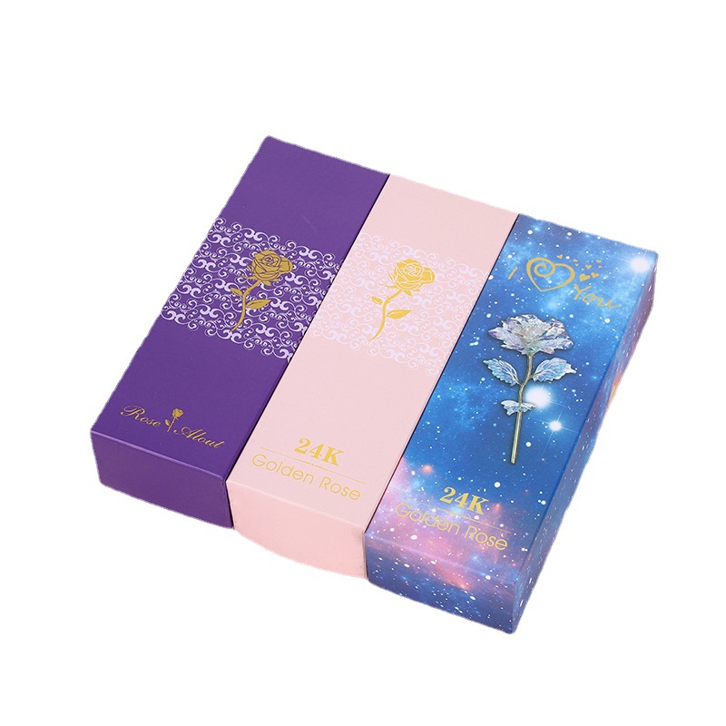 Rosa Dorada Artificial, Regalo para el Día de San Valentín o Qixi, Caja con Diseño de Cielo Estrellado, Adornos Creativos para Puestos Navideños