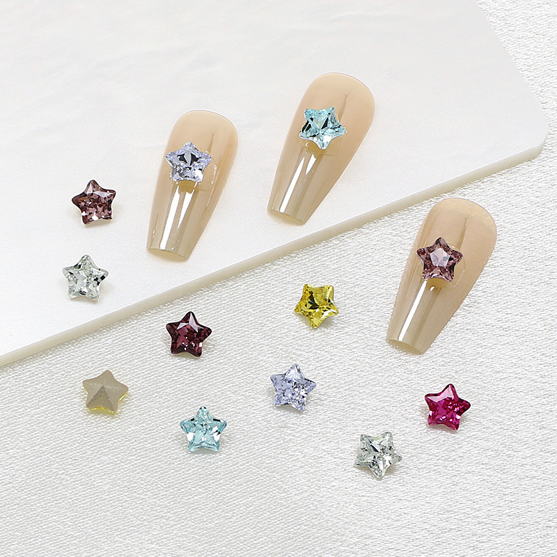 New Product 6mm Fat Starfish Nail Art Diamond Dongzhou Crystal Pointed Bottom Diamond Special-Shaped Five-Pointed Star Nail Art Jewelry Internet Celebrity Hot Style
