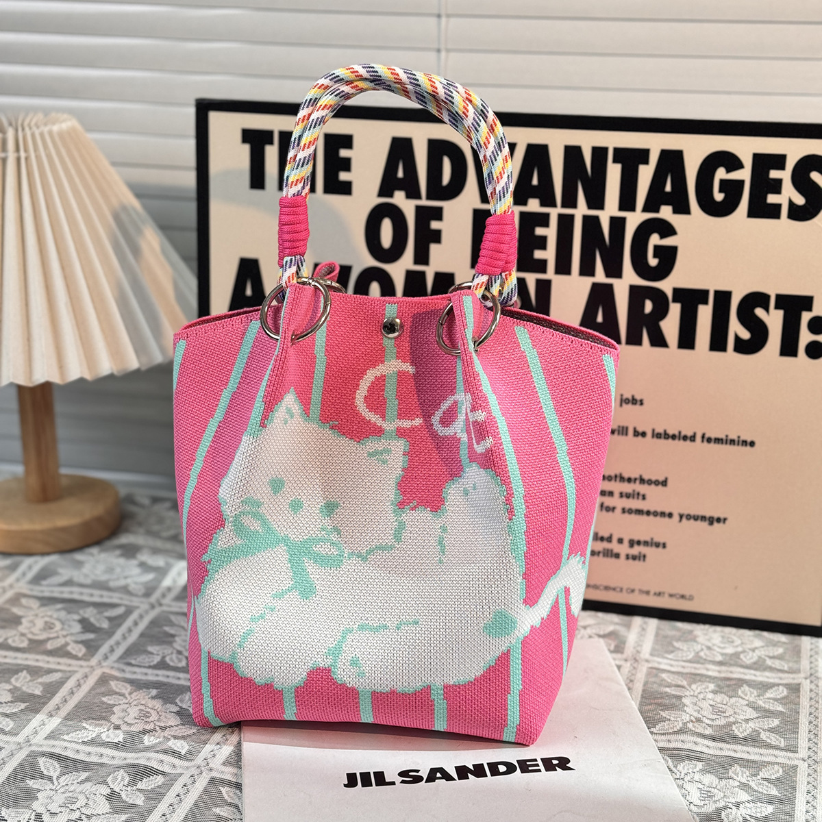 ニットハンドバッグ、ニッチデザインバケットバッグ、トートバッグ、ハンドバッグ、カジュアルで多用途なショルダーバッグ、ニットポータブルバッグ