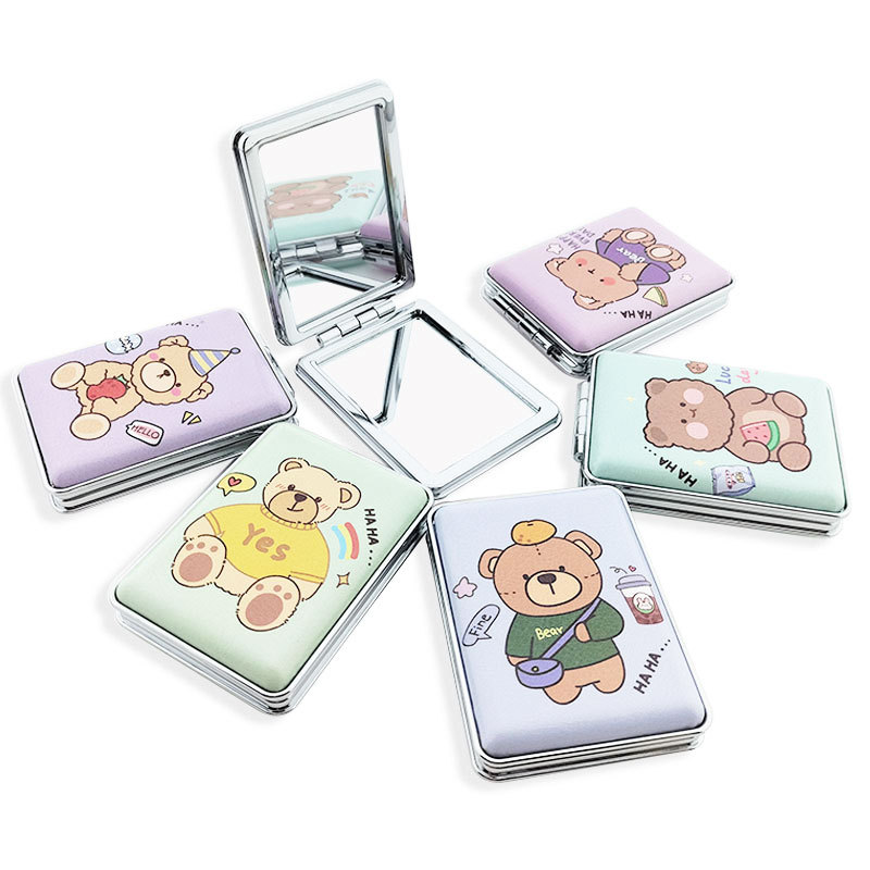 Handheld double-sided portable folding cartoon mirror for students