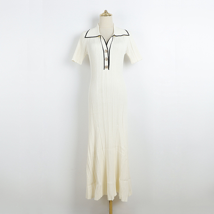 Short-sleeved fishtail knitted dress lapel lengthened ice silk skirt wholesale Taobao live cross-border channels hot money