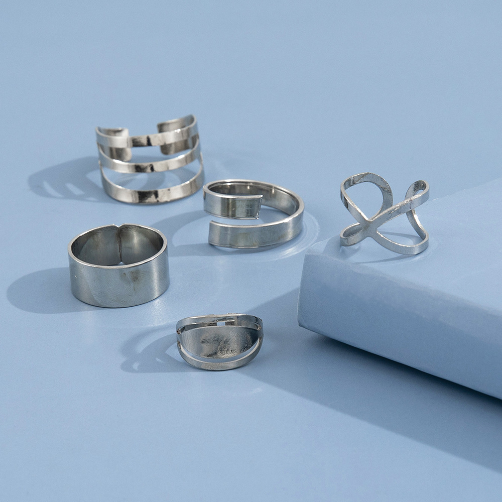 European And American Punk Geometric Hollow Adjustable Joint Ring Simple Combination Five-piece Set display picture 6