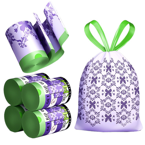 Reusable trash bag with drawstring, household thickened model, hand-held kitchen trash bag, home lavender scent