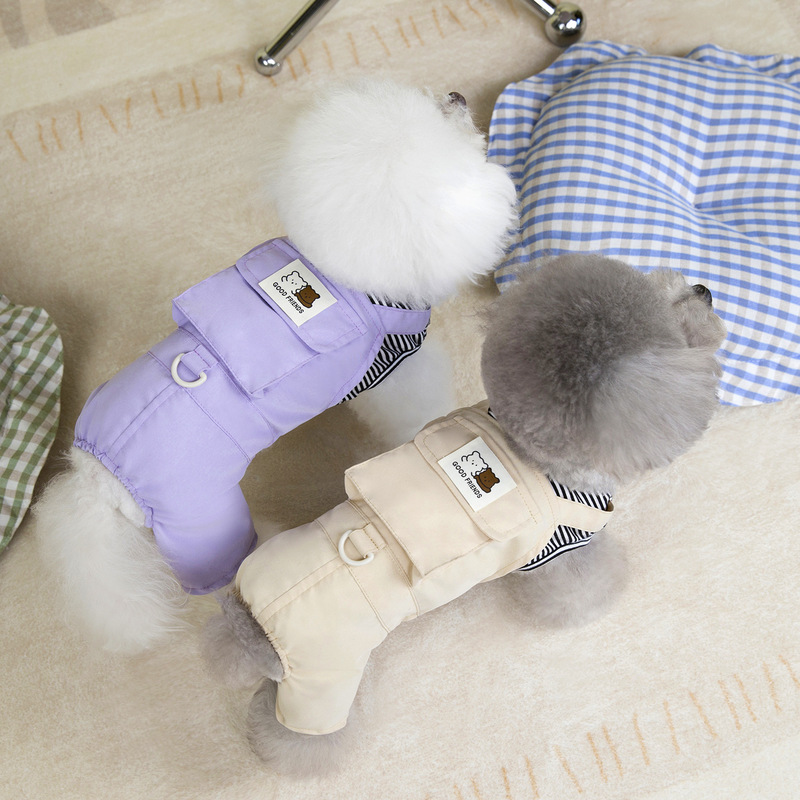 25 Stereo Flap Pocket Pants Four-Leg Pants Fake Two-Piece Suit Cat and Dog Clothes with Traction Buckle Small Teddy Pet Spring and Summer Clothing