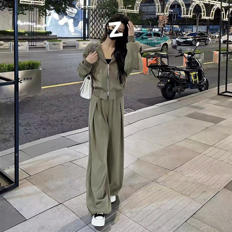 时尚运动服套装女2025年春秋季新款气质百搭连帽卫衣阔腿裤两件套|undefined