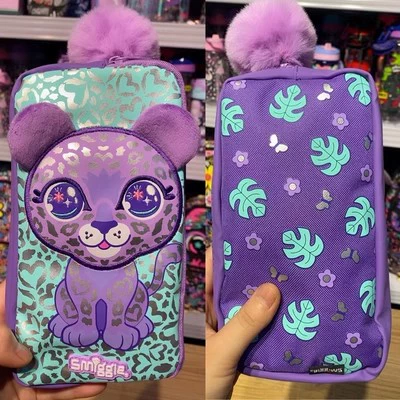 Purple pencil case, leopard, 22.5×12.5cm