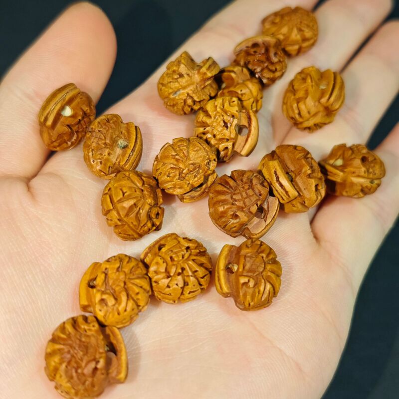 桃核雕刻桃篮配珠手串儿童吊坠手工diy手链材料桃核长命锁福字锁|undefined