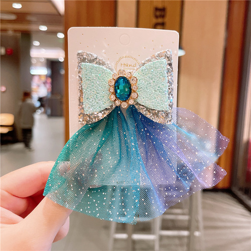 Frozen children's hairpin Korean hair accessories mesh bow cute princess headdress snowflake baby hairpin
